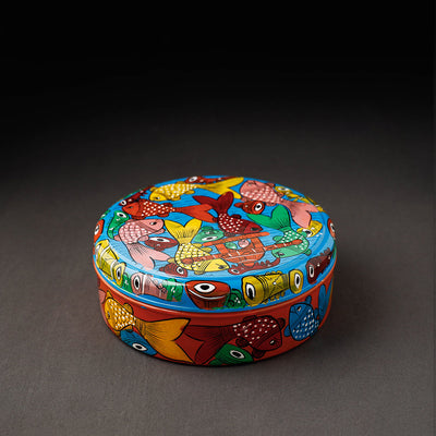 Bengal Patua Handpainted Stainless Steel Multicolor Masala Box