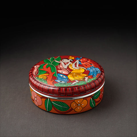  Bengal Patua Handpainted Stainless Steel Multicolor Masala Box