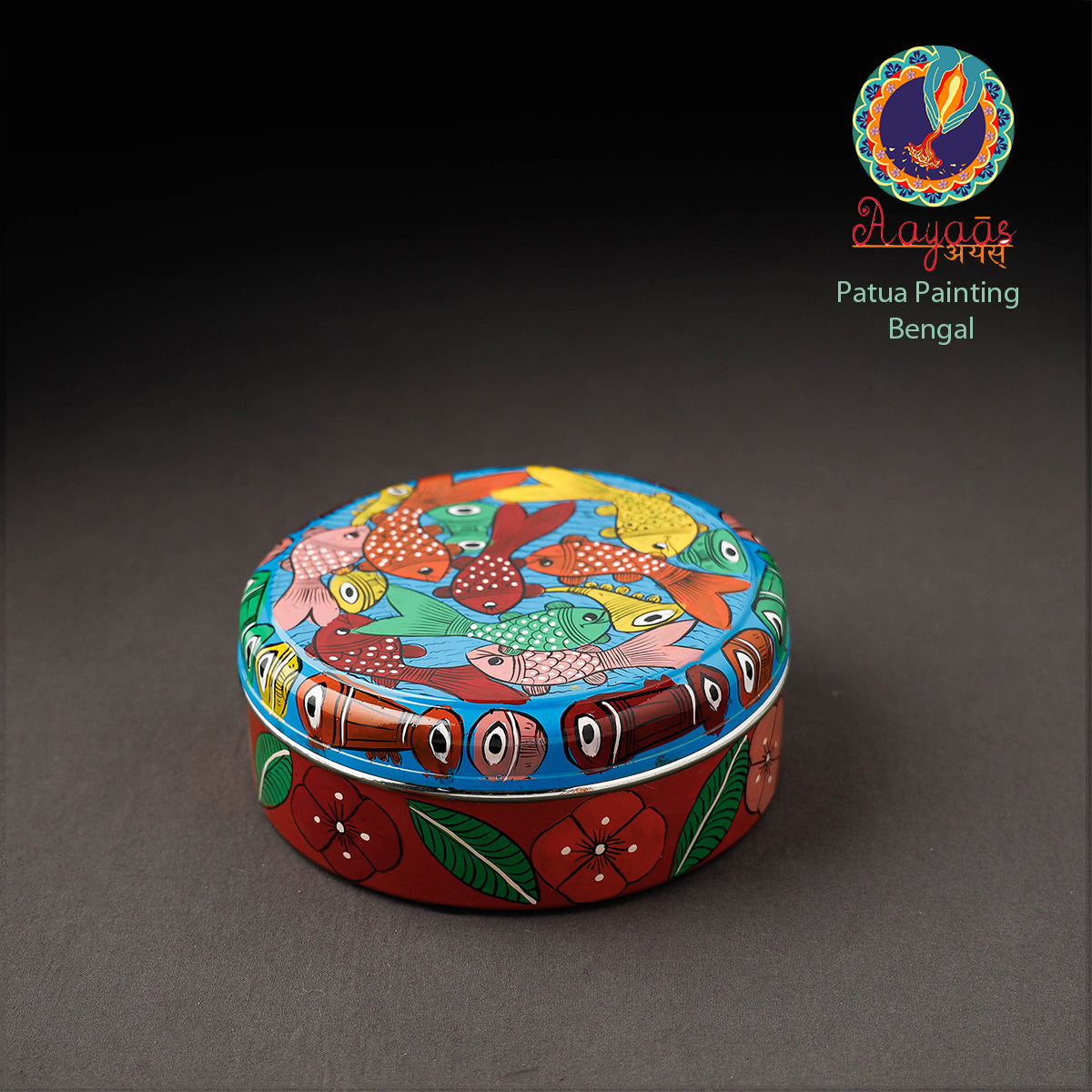 Bengal Patua Handpainted Stainless Steel Multicolor Masala Box