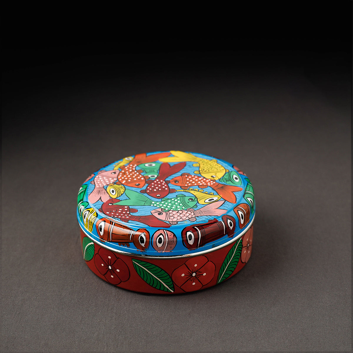 Bengal Patua Handpainted Stainless Steel Multicolor Masala Box