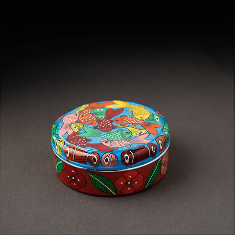 Bengal Patua Handpainted Stainless Steel Multicolor Masala Box