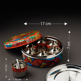 Bengal Patua Handpainted Stainless Steel Multicolor Masala Box