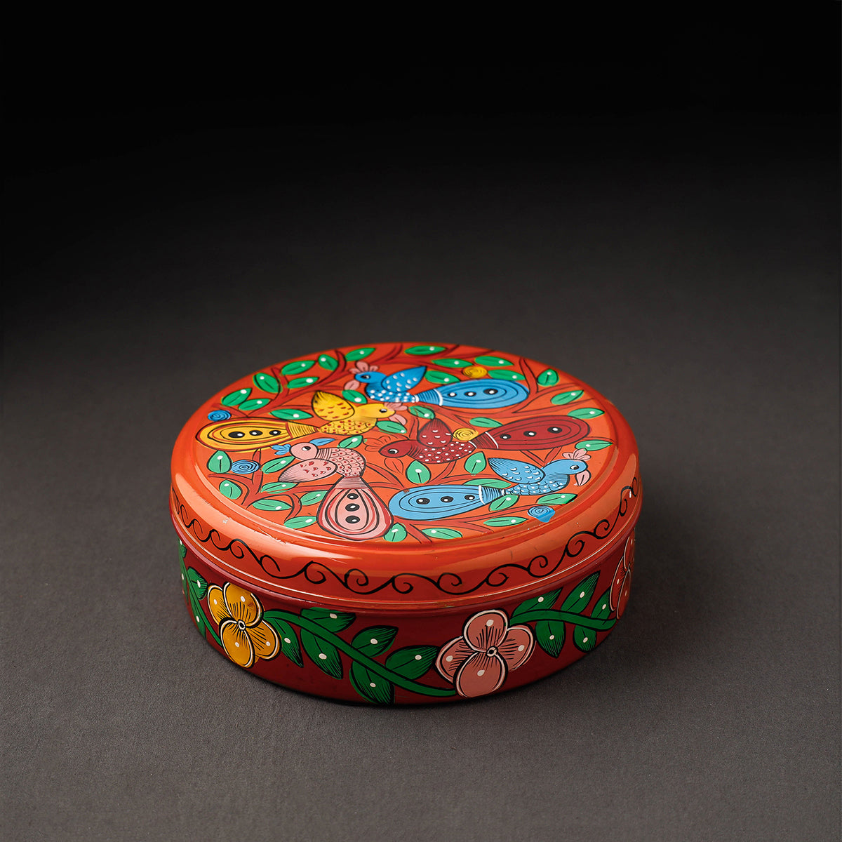 Bengal Patua Handpainted Stainless Steel Multicolor Masala Box 
