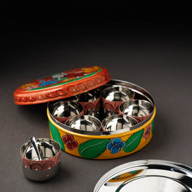 Bengal Patua Handpainted Stainless Steel Multicolor Masala Box