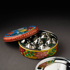 Bengal Patua Multicolor Handpainted Stainless Steel Masala Box 