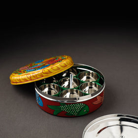 Bengal Patua Handpainted Stainless Steel Multicolor Masala Box