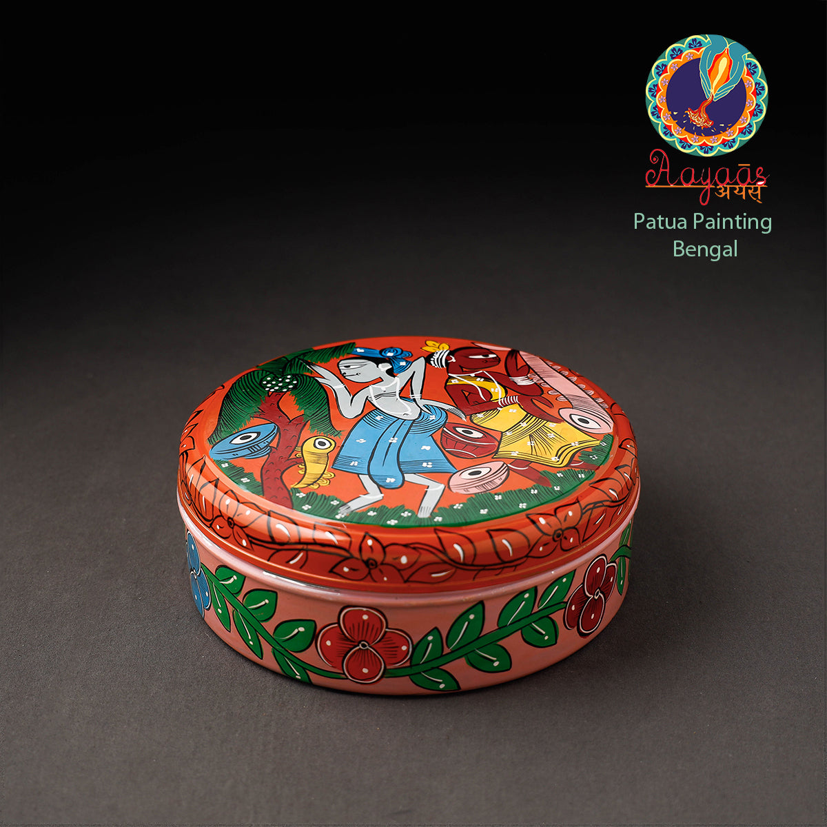 Bengal Patua Multicolor Handpainted Stainless Steel Masala Box