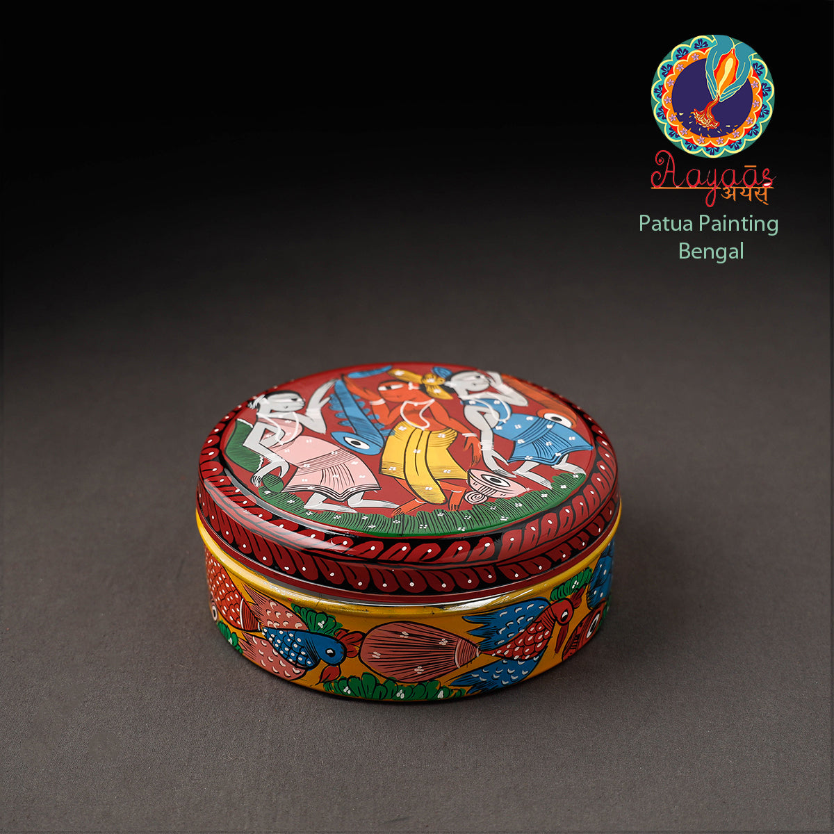 Bengal Patua Handpainted Stainless Steel Multicolor Masala Box