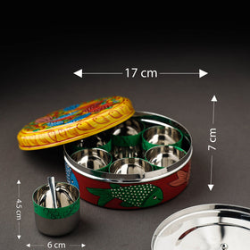 Bengal Patua Handpainted Stainless Steel Multicolor Masala Box