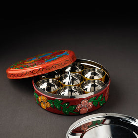 Bengal Patua Handpainted Stainless Steel Multicolor Masala Box 