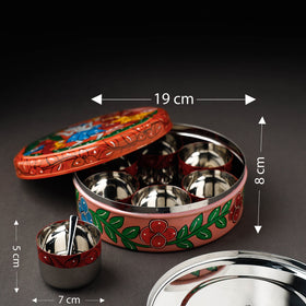 Bengal Patua Multicolor Handpainted Stainless Steel Masala Box