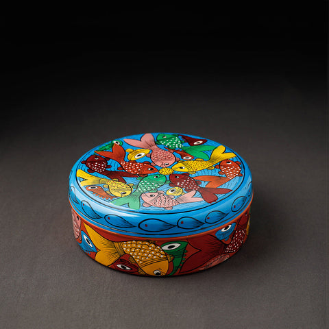Bengal Patua Handpainted Stainless Steel  Multicolor Masala Box