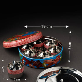 Bengal Patua Handpainted Stainless Steel Multicolor Masala Box