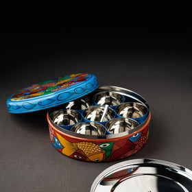 Bengal Patua Handpainted Stainless Steel  Multicolor Masala Box