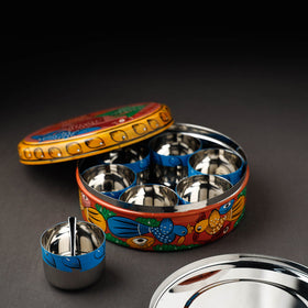 Bengal Patua Multicolor Handpainted Stainless Steel Masala Box 