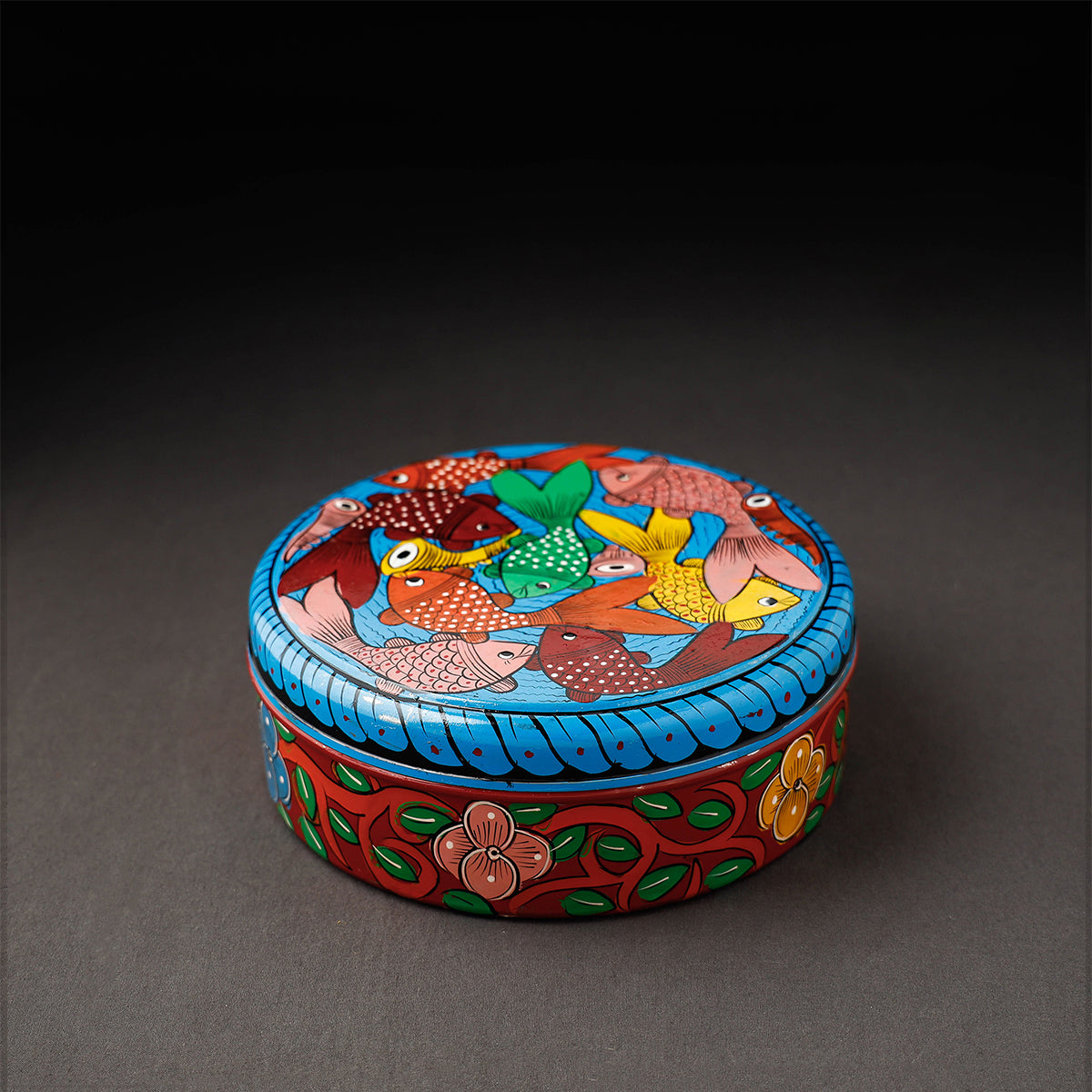 Bengal Patua Handpainted Stainless Steel Multicolor Masala Box