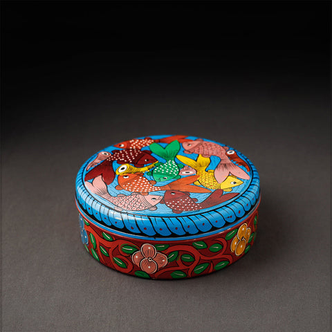 Bengal Patua Handpainted Stainless Steel Multicolor Masala Box