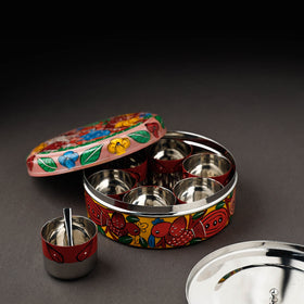 Bengal Patua Handpainted Stainless Steel Multicolor Masala Box
