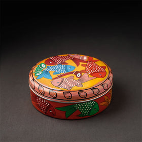 Bengal Patua Handpainted Stainless Steel Multicolor Masala Box
