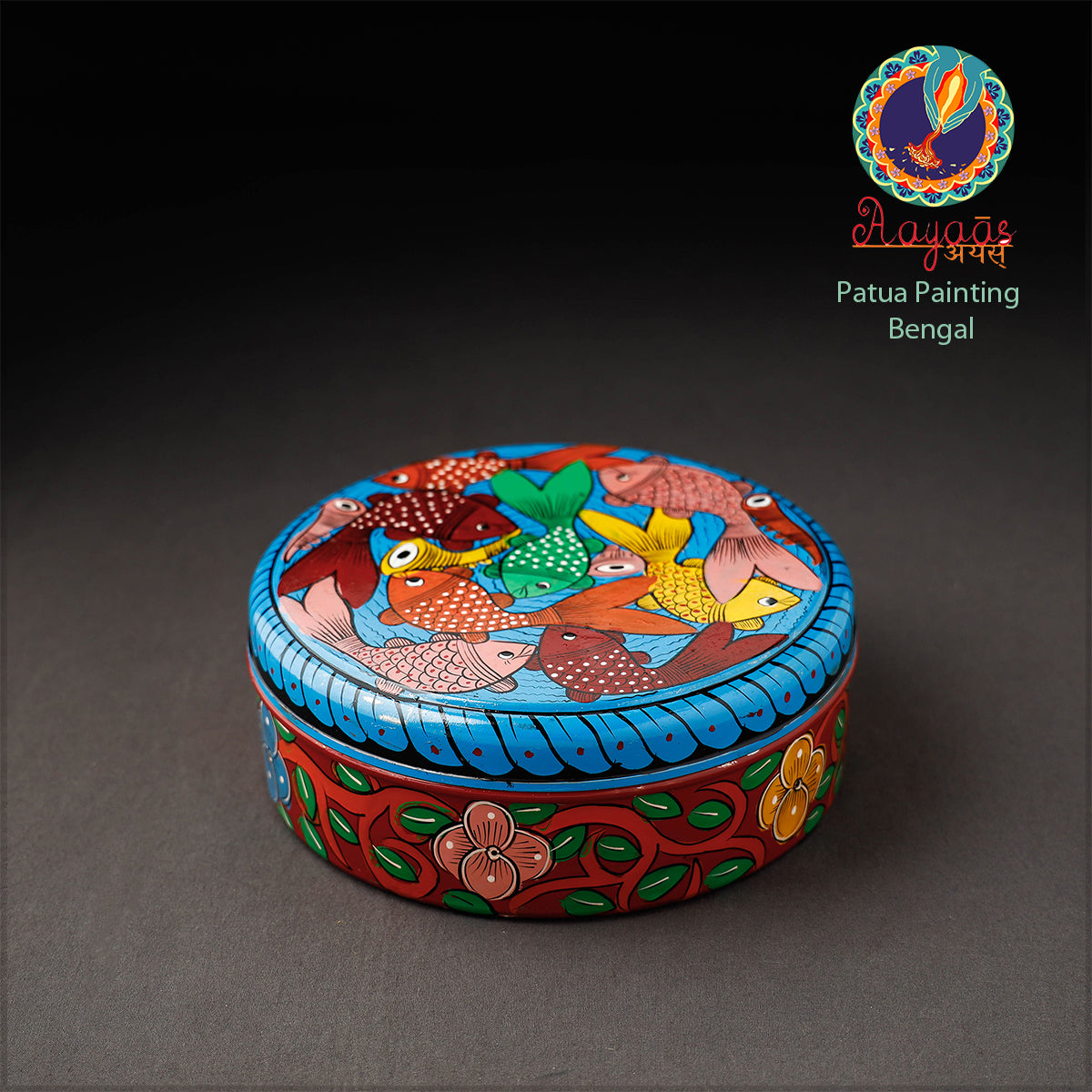 Bengal Patua Handpainted Stainless Steel Multicolor Masala Box