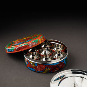 Bengal Patua Handpainted Stainless Steel Multicolor Masala Box