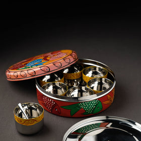 Bengal Patua Handpainted Stainless Steel Multicolor Masala Box