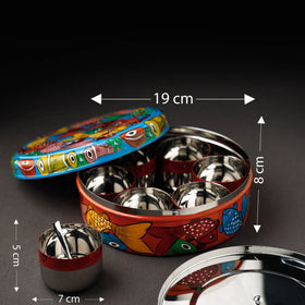 Bengal Patua Handpainted Stainless Steel Multicolor Masala Box