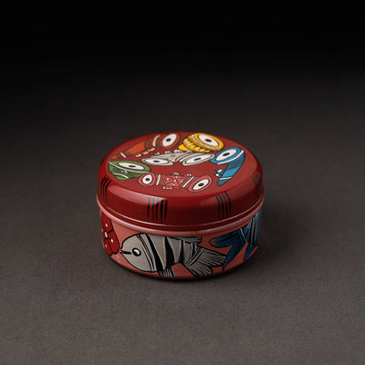 Red Bengal Patua Handpainted Stainless Steel Multi Utility Container