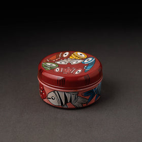 Red Bengal Patua Handpainted Stainless Steel Multi Utility Container