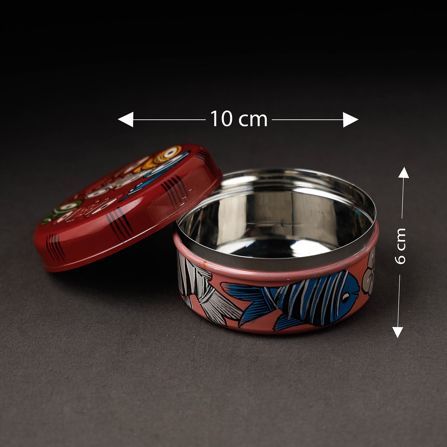 Red Bengal Patua Handpainted Stainless Steel Multi Utility Container