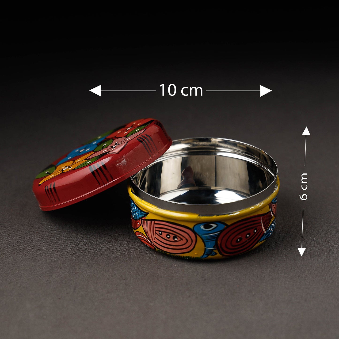 Red Bengal Patua Handpainted Stainless Steel Multi Utility Container