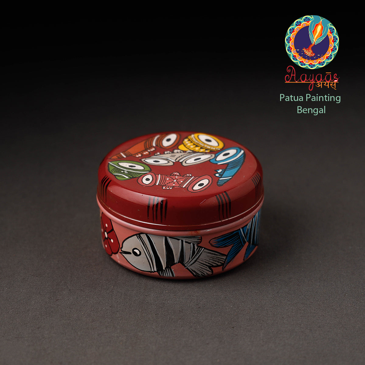 Red Bengal Patua Handpainted Stainless Steel Multi Utility Container