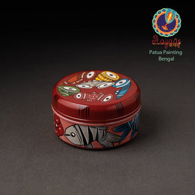 Red Bengal Patua Handpainted Stainless Steel Multi Utility Container