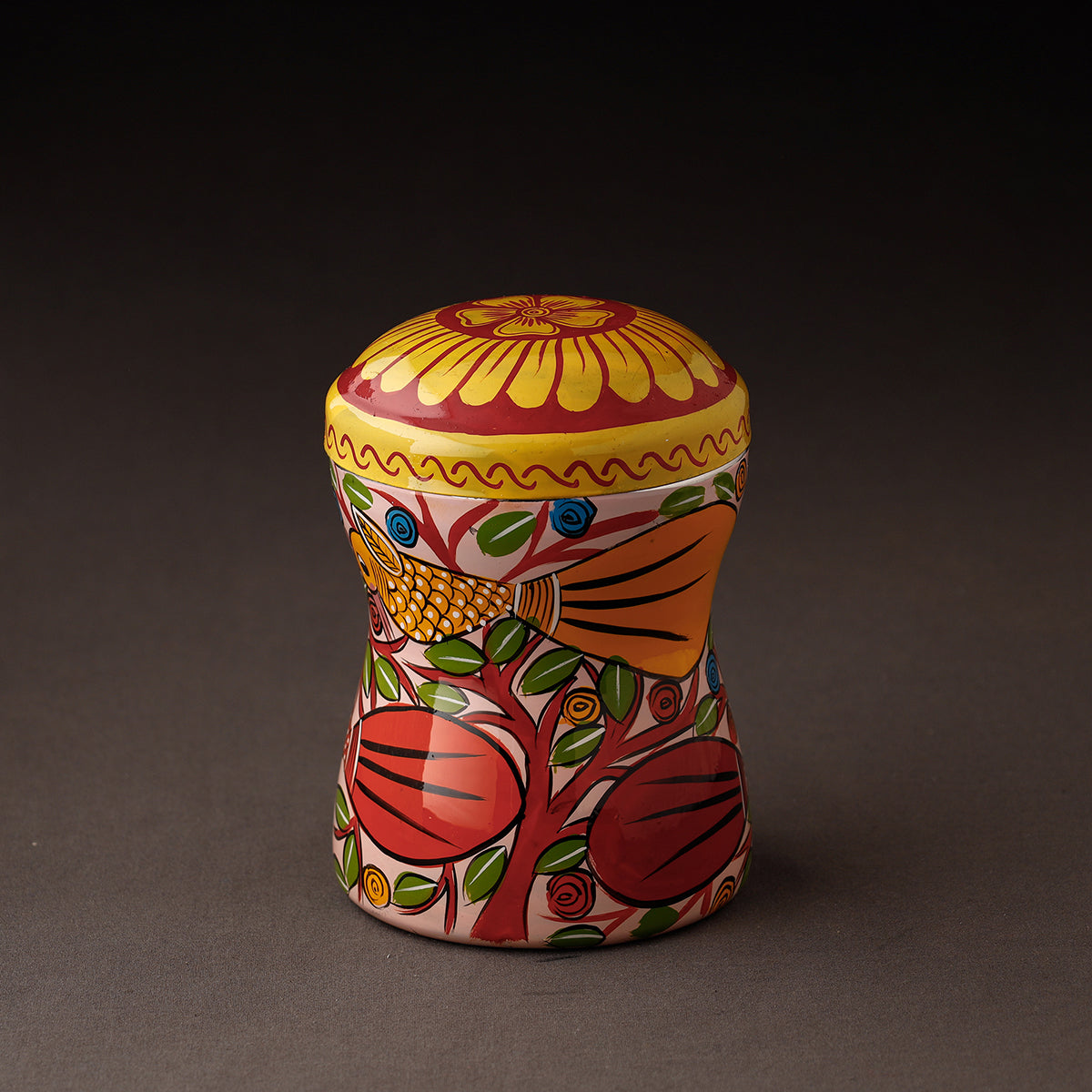 Multicolor Bengal Patua Handpainted Stainless Steel Multi Utility Canister