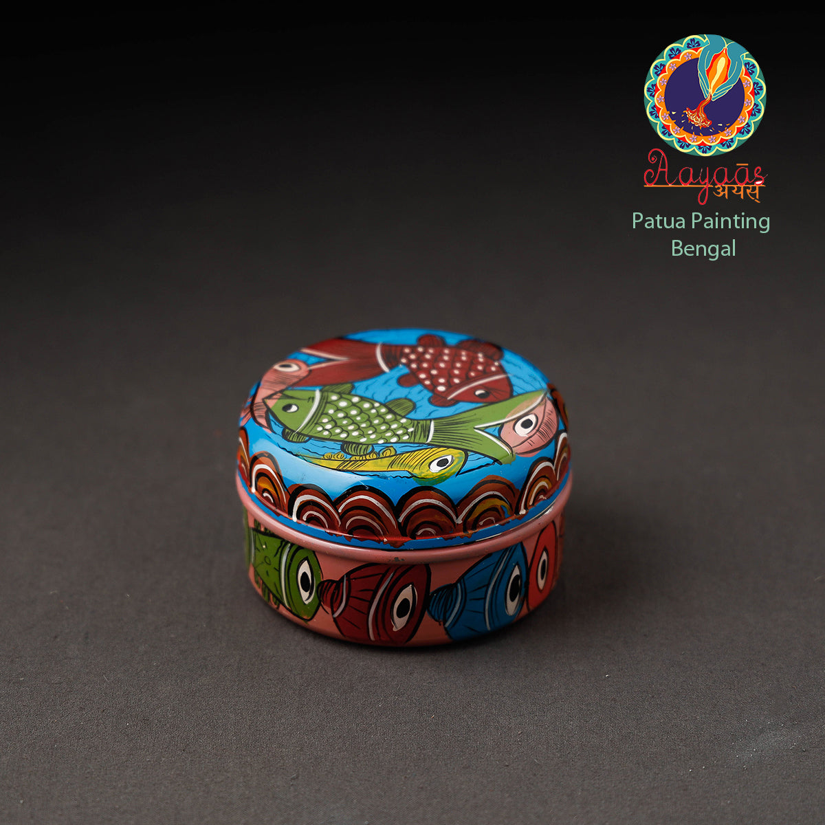 Multicolor Bengal Patua Handpainted Stainless Steel Multi Utility Container
