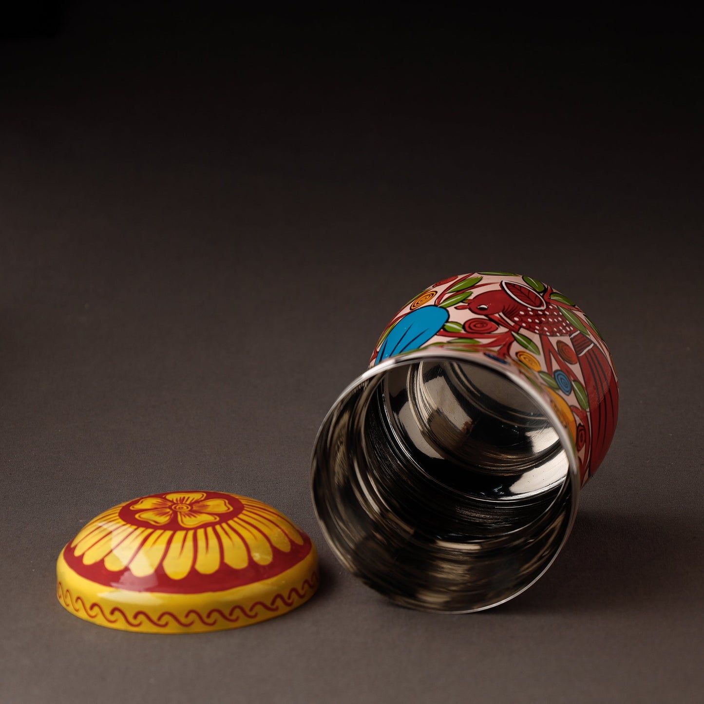 Multicolor Bengal Patua Handpainted Stainless Steel Multi Utility Canister