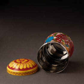 Multicolor Bengal Patua Handpainted Stainless Steel Multi Utility Canister