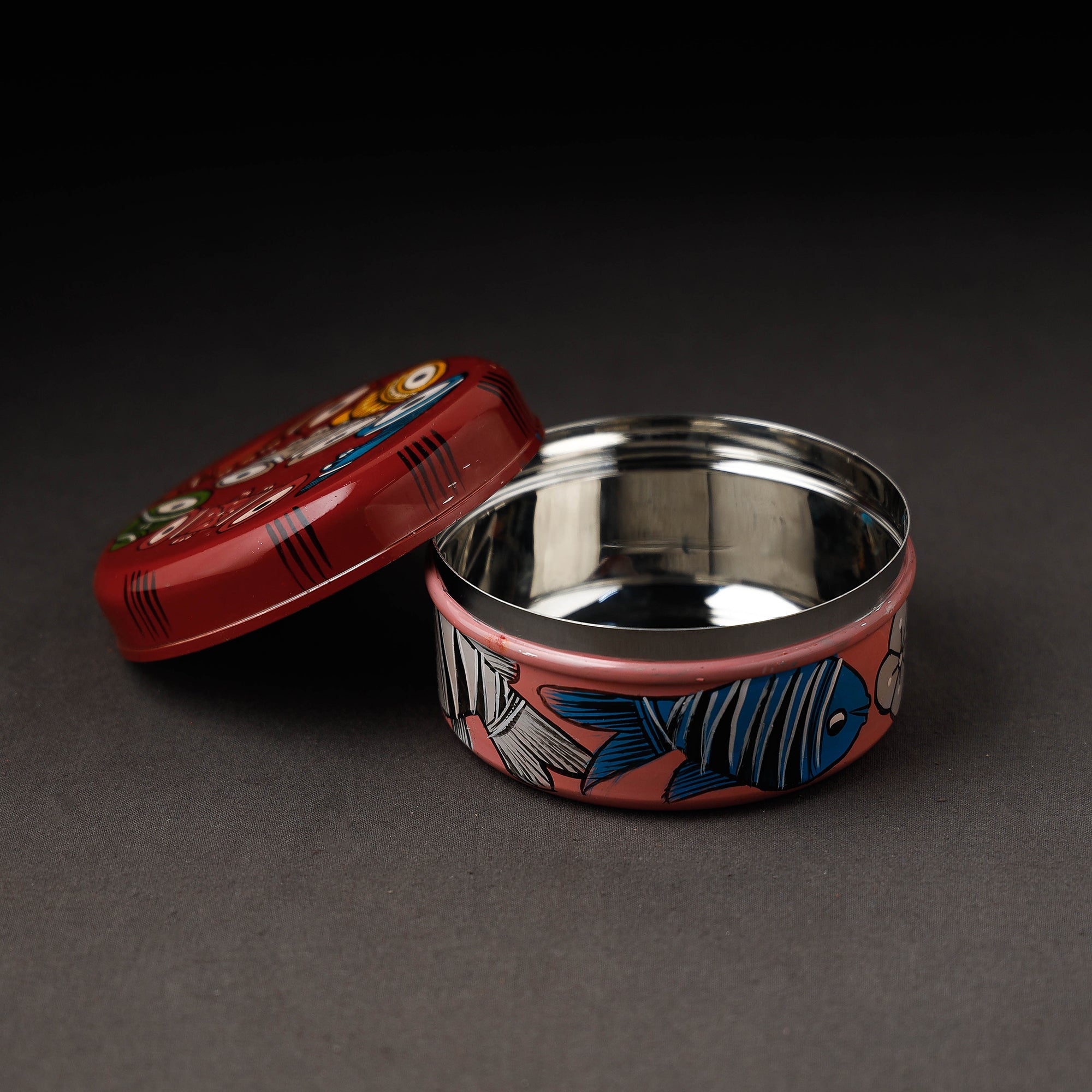 Red Bengal Patua Handpainted Stainless Steel Multi Utility Container