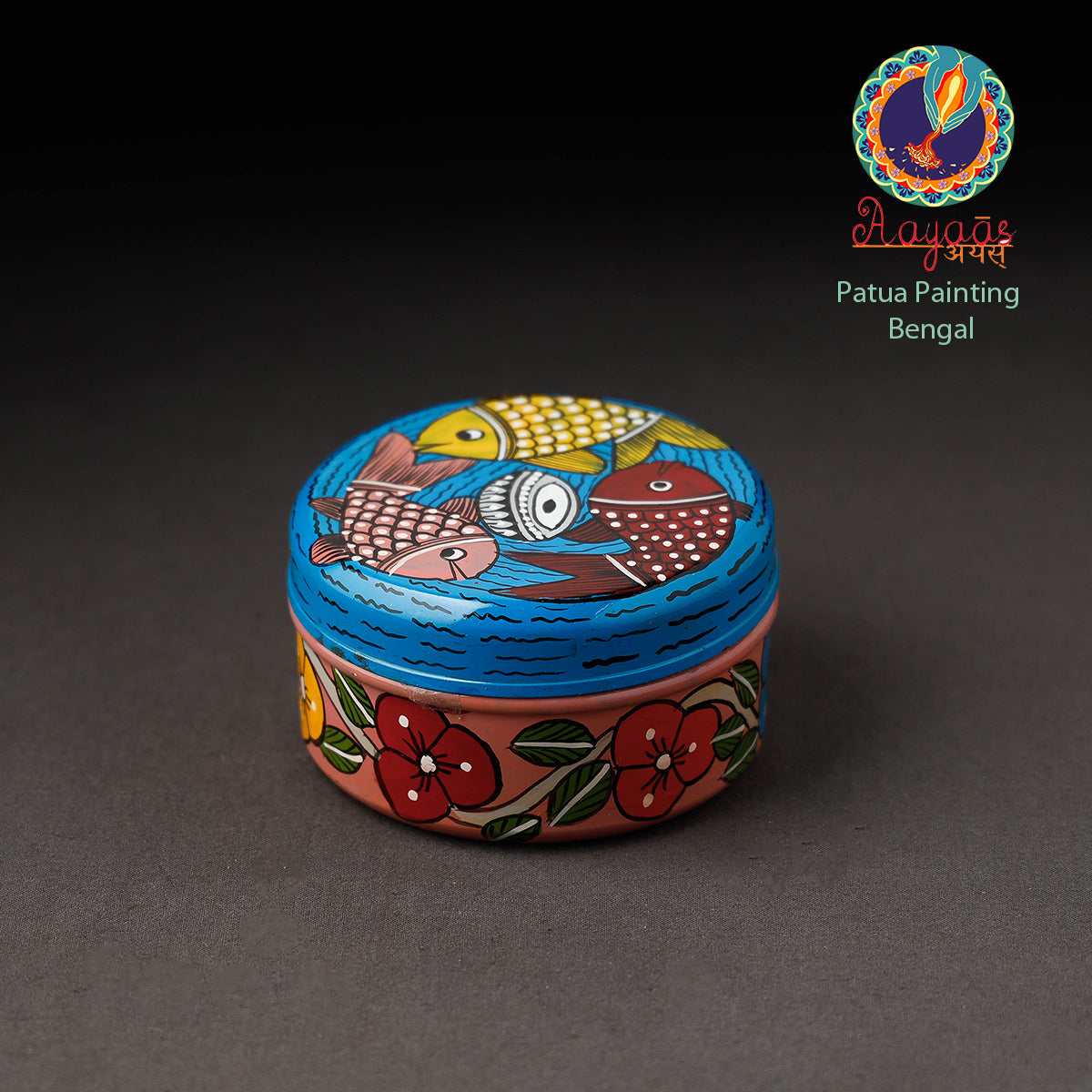 Multicolor Bengal Patua Handpainted Stainless Steel Multi Utility Container