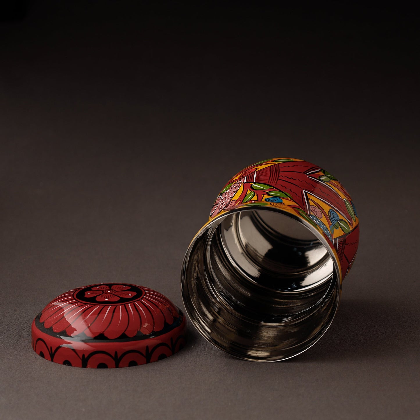 Multicolor Bengal Patua Handpainted Stainless Steel Multi Utility Canister