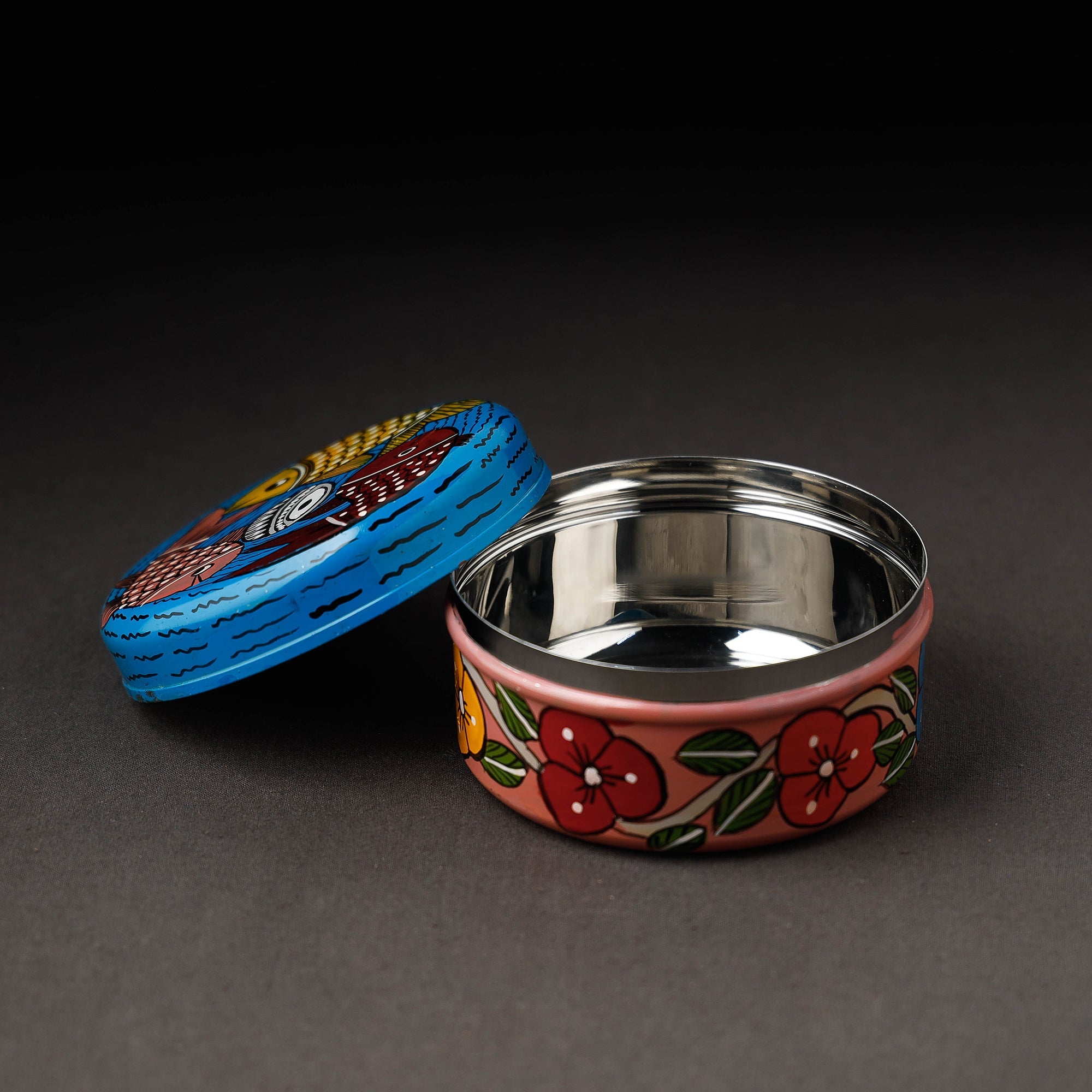 Multicolor Bengal Patua Handpainted Stainless Steel Multi Utility Container