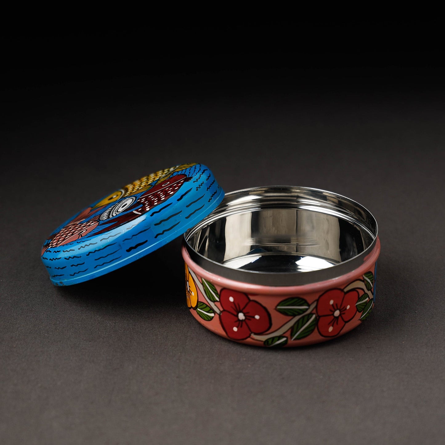 Multicolor Bengal Patua Handpainted Stainless Steel Multi Utility Container