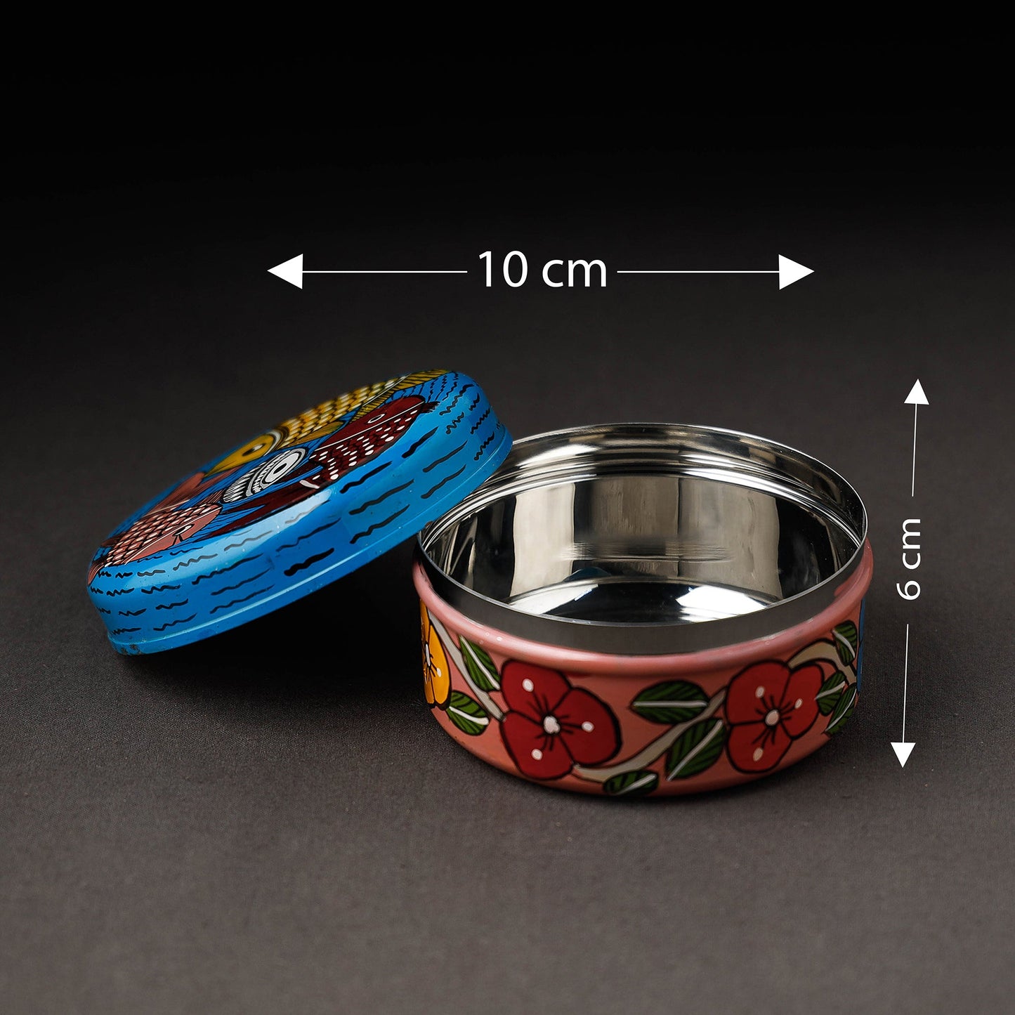 Multicolor Bengal Patua Handpainted Stainless Steel Multi Utility Container