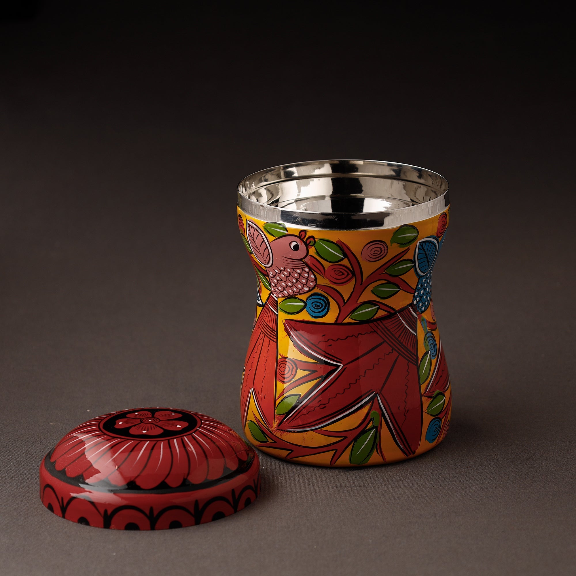 Multicolor Bengal Patua Handpainted Stainless Steel Multi Utility Canister