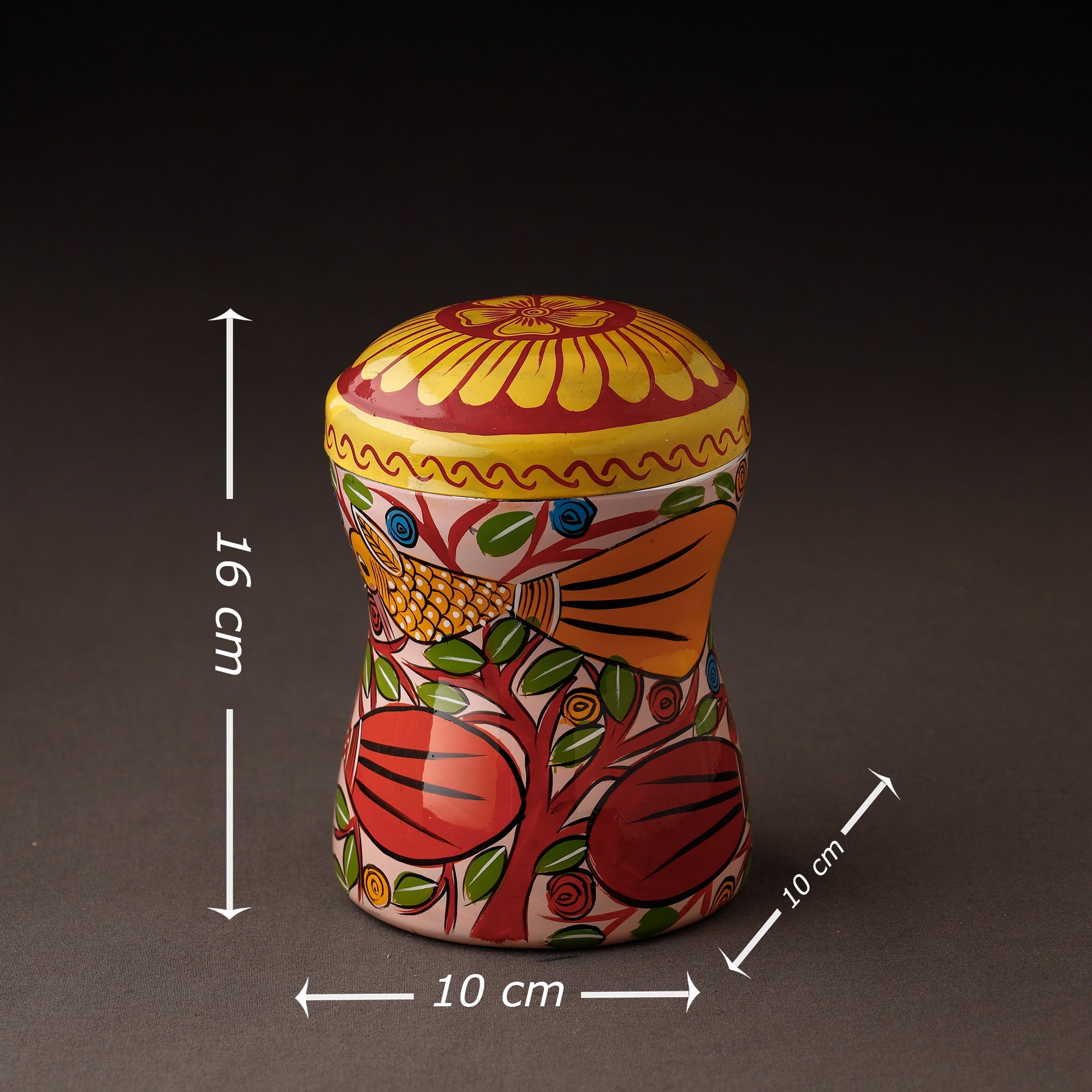 Multicolor Bengal Patua Handpainted Stainless Steel Multi Utility Canister