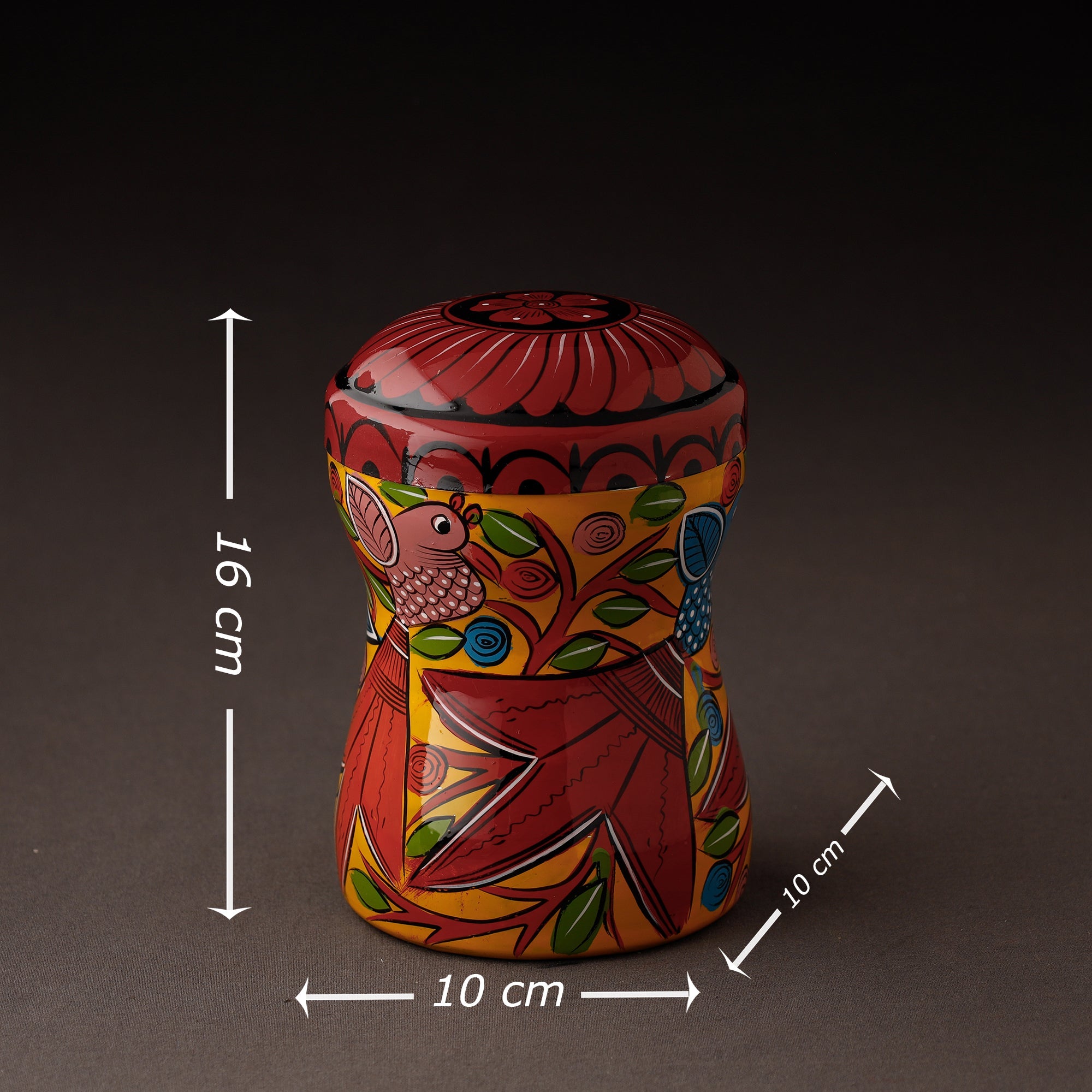 Multicolor Bengal Patua Handpainted Stainless Steel Multi Utility Canister