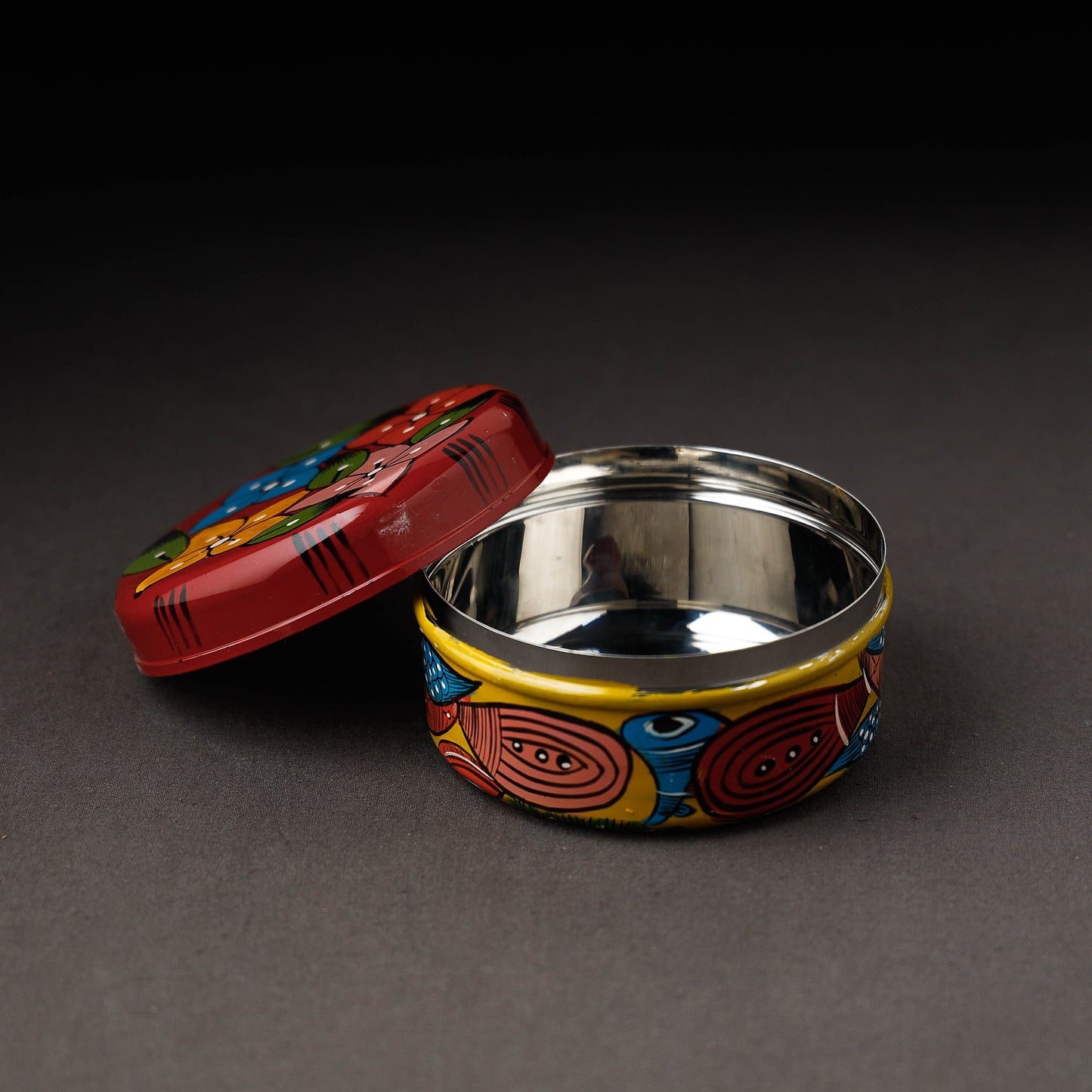 Red Bengal Patua Handpainted Stainless Steel Multi Utility Container