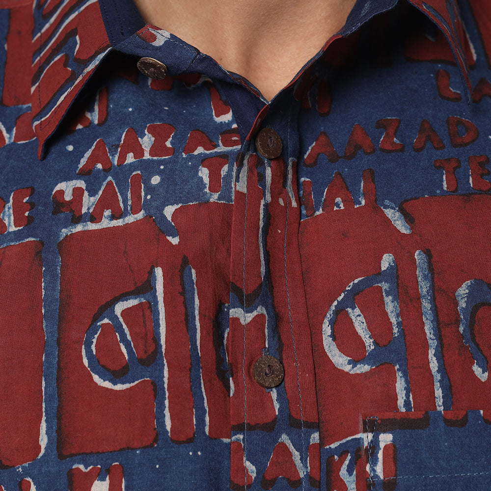 Multicolor - Bindaas Block Printed Natural Dyed Cotton Men Half Sleeve Shirt