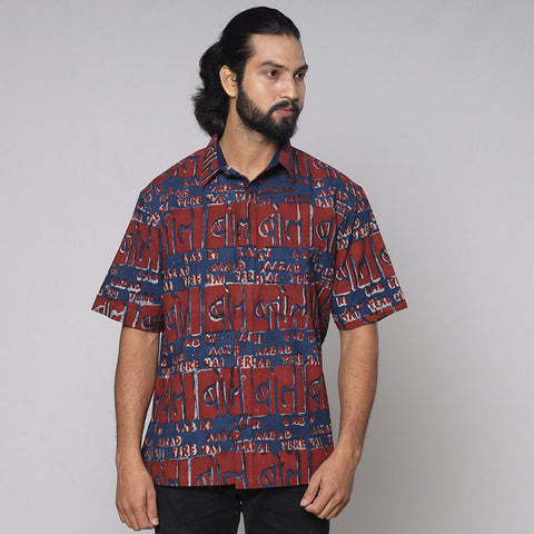 Multicolor - Bindaas Block Printed Natural Dyed Cotton Men Half Sleeve Shirt