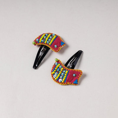  Bird - Handmade Felt & Beadwork Tik-Tak Hair Clips (Set of 2) 